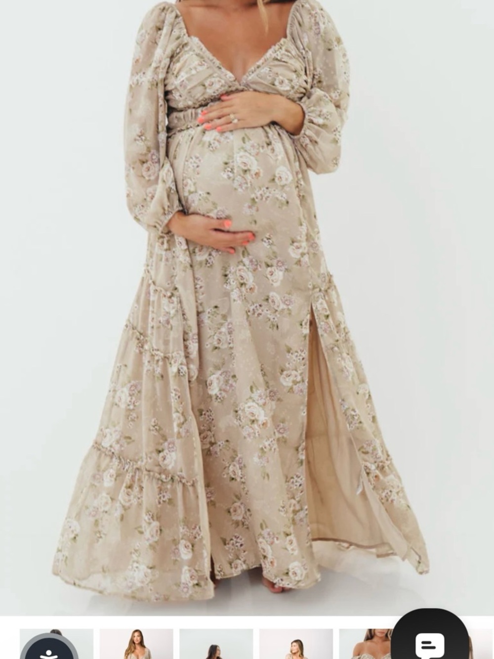 Boho Floral Maxi Dress in Olive with Puff Sleeves - Picture 3 of 5